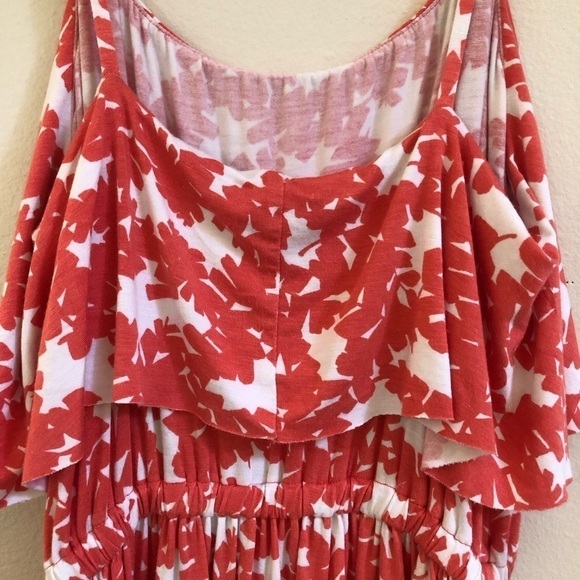 RACHEL PALLY Cloris Maxi Dress Coral White Leaf Print Raw Cut Hem Size Small - Picture 3 of 6